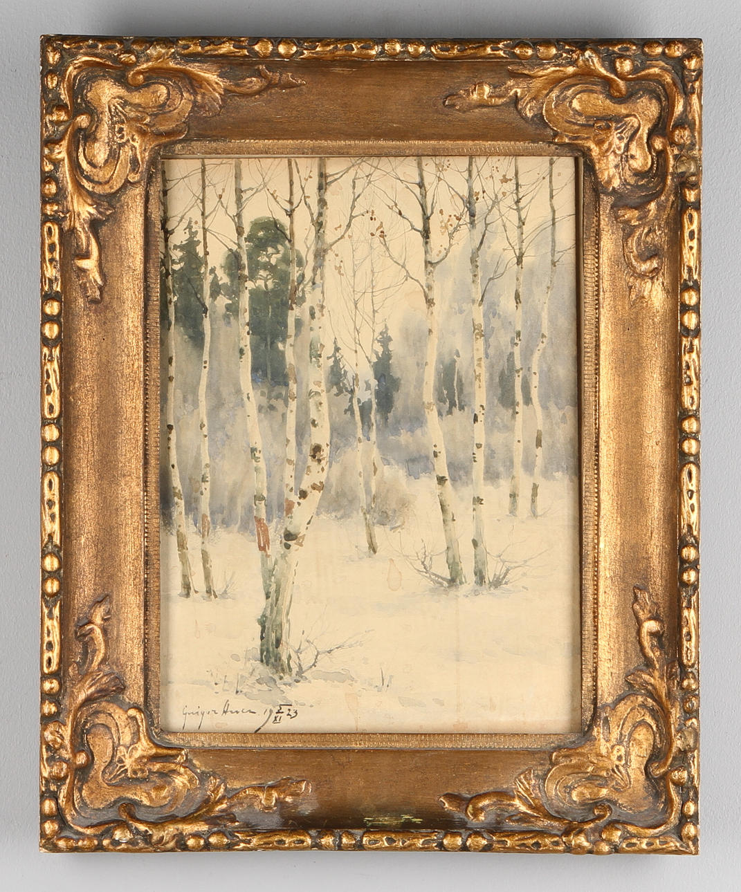 GRIGOR AUER. Vinterlandskap, akvarell, signerad samt daterad 5/11 1923.