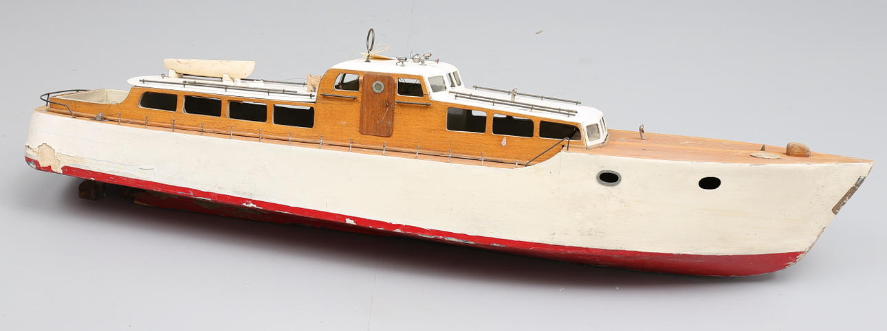 STOR BÅTMODELL, trä, metall, 1900-talets mitt.