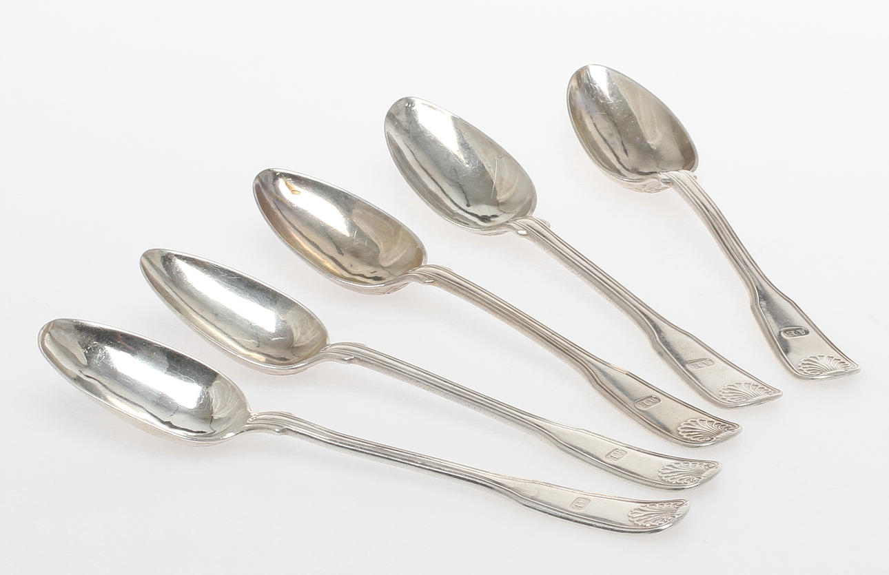 SKEDAR, 5 st, silver, G Möllenborg Feron, Stockholm, 1855.