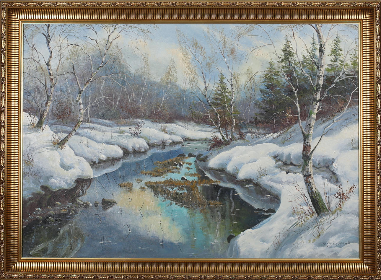 DAGFIN SIDSELRUD. Norskt vinterlandskap. Olja på duk. Signerad.