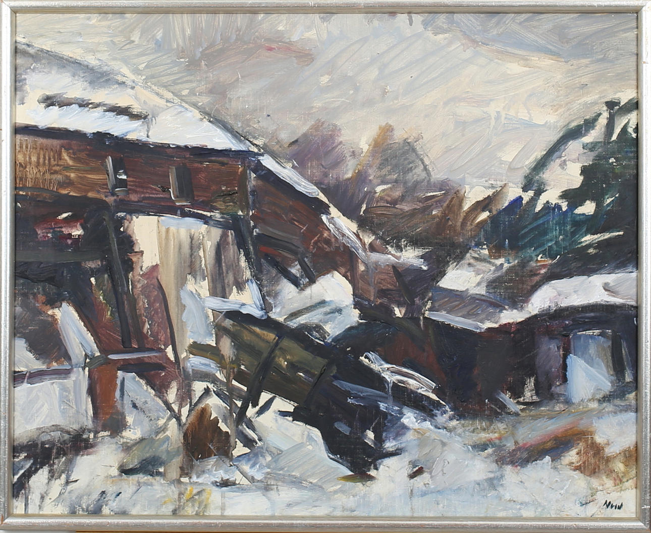 PER-OLOF NORD. "Det gamla bruket . vinter". Olja på duk. Signerad Nord.