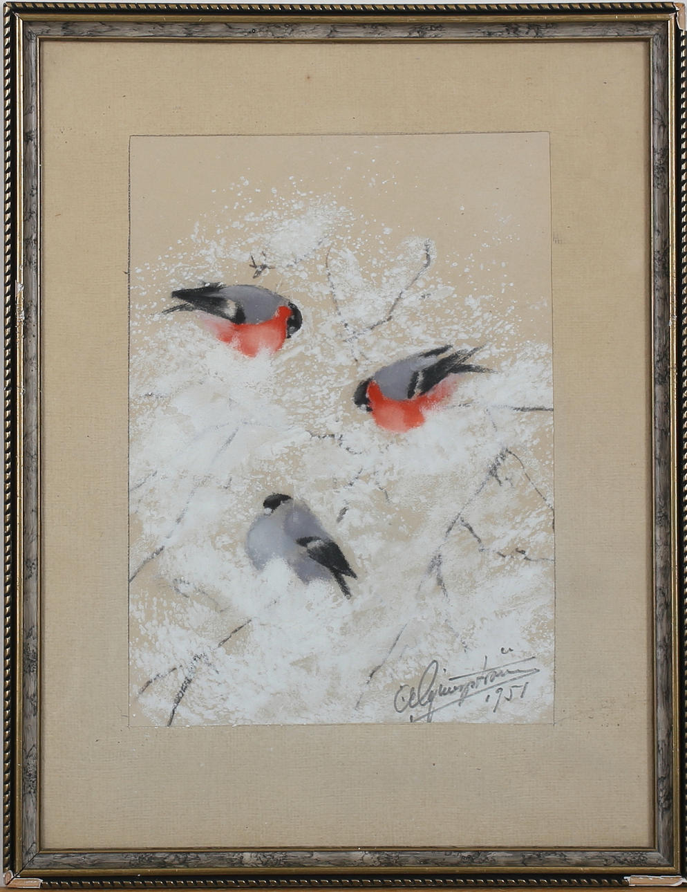 CARL ERIK LJUNGSTRÖM. Domherrar i vinterträd. Pastell. Signerad och daterad 1951.