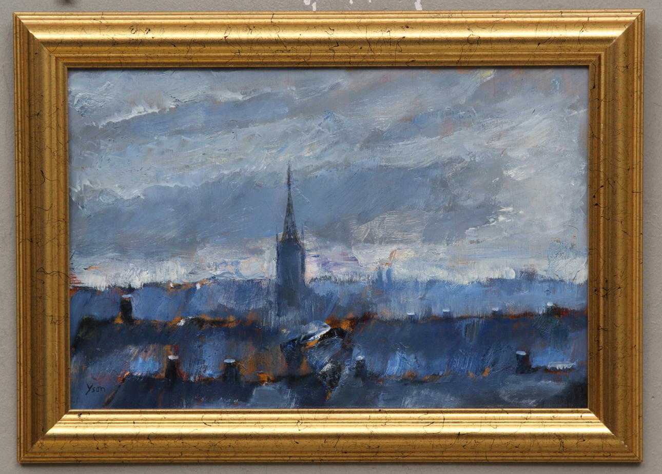 BO SJÖBERG Y:SON. "Riddarholmen", Olja på pannå. Signerad Yson.