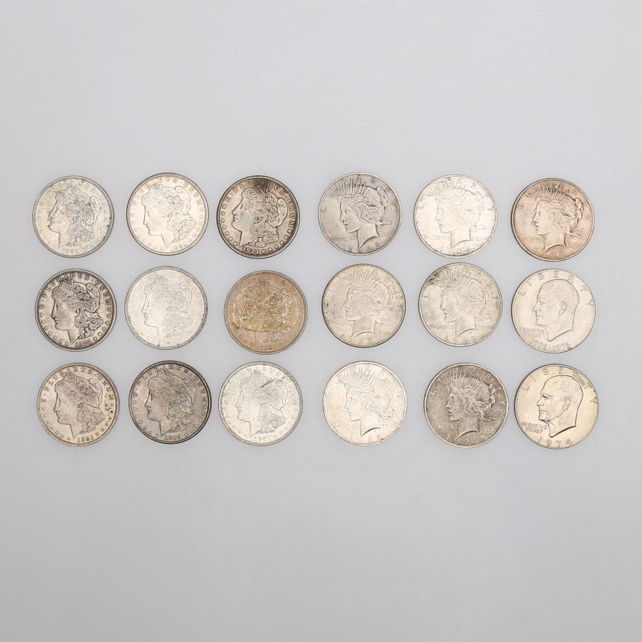 DOLLARMÜNZEN, 16 ST., USA 1885-1923.