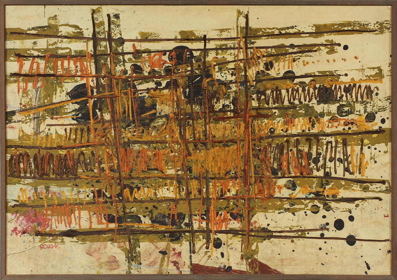 LARS STOCKS. Olja på pappannå, signerad-64.