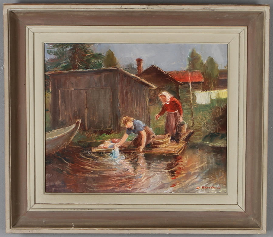 DAVID PARSÉN. Tvätterskor, olja på duk, signerad och daterad -51.