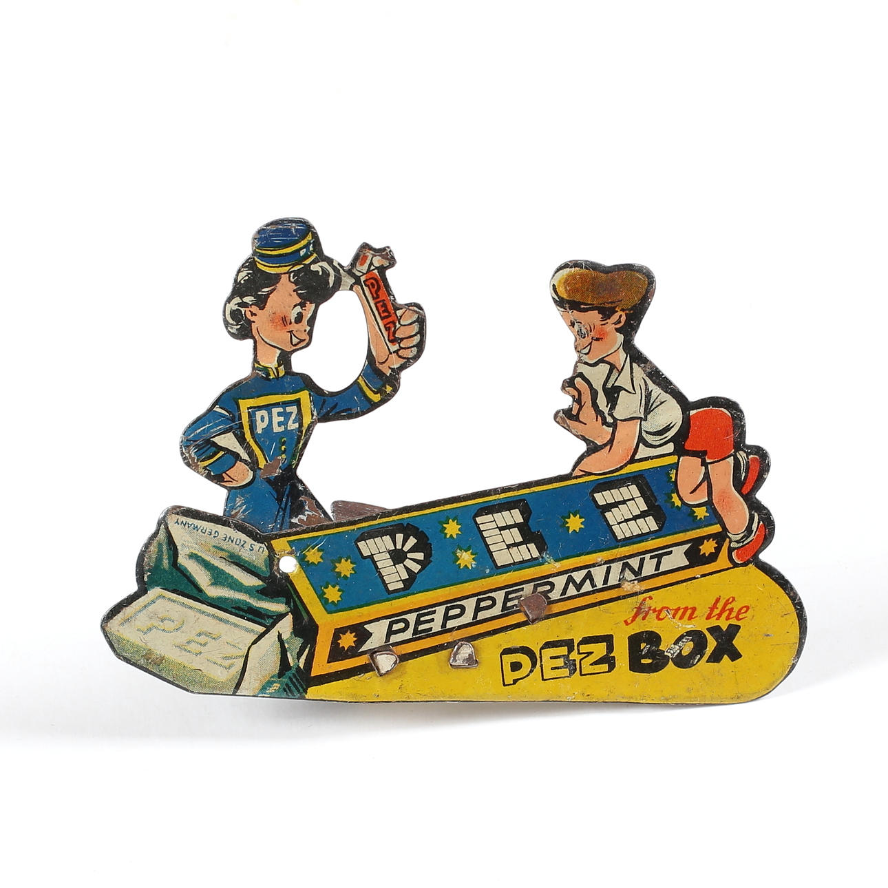 KLICKARE, PEZ, litograferad plåt, US Zone Germany.