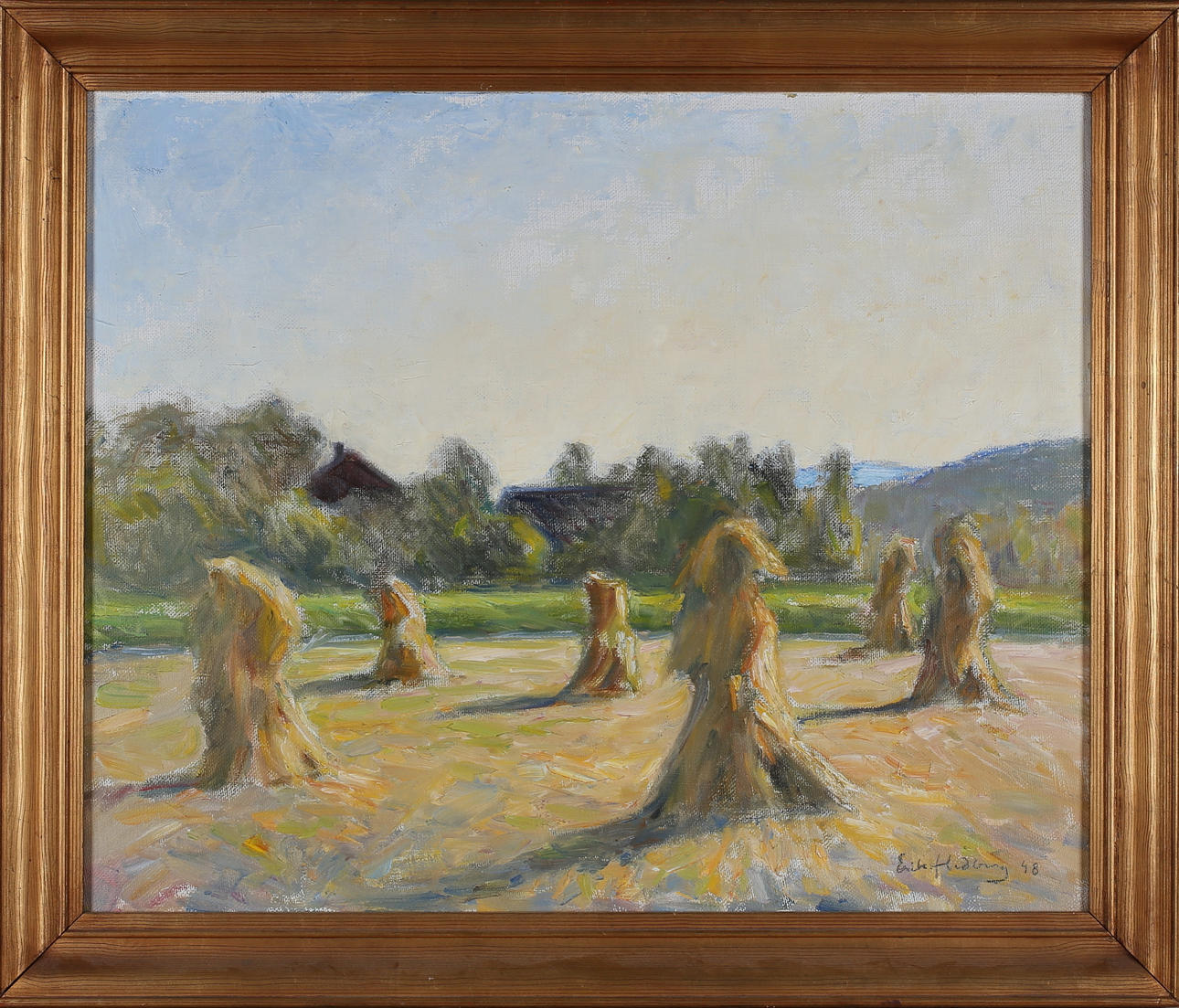 ERIK (ECKE) HEDBERG. "Havreskylar", oil on canvas, signed and dated -48.