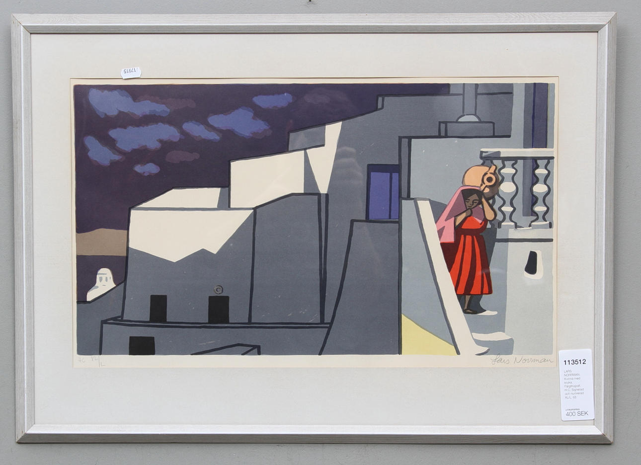 LARS NORRMAN. Kvinna med kruka. Färglitografi. H.C. Signerad och numrerad XL/L.