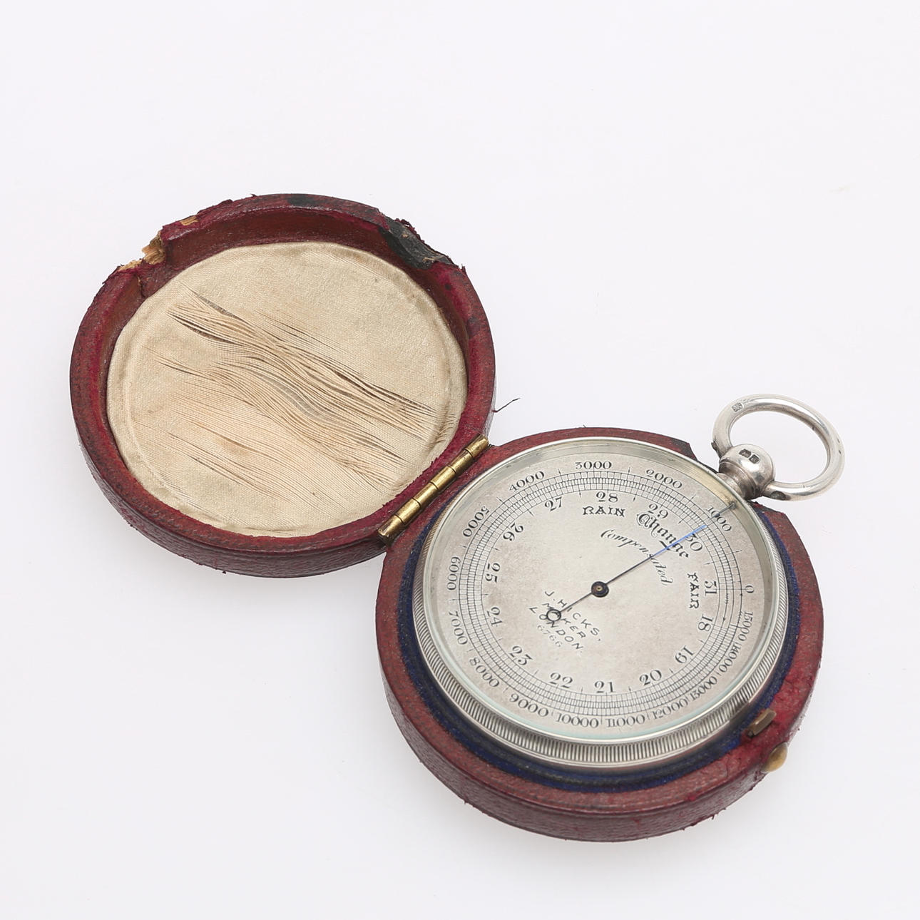 POCKET BAROMETER, J. HICKS, LONDON, silver.