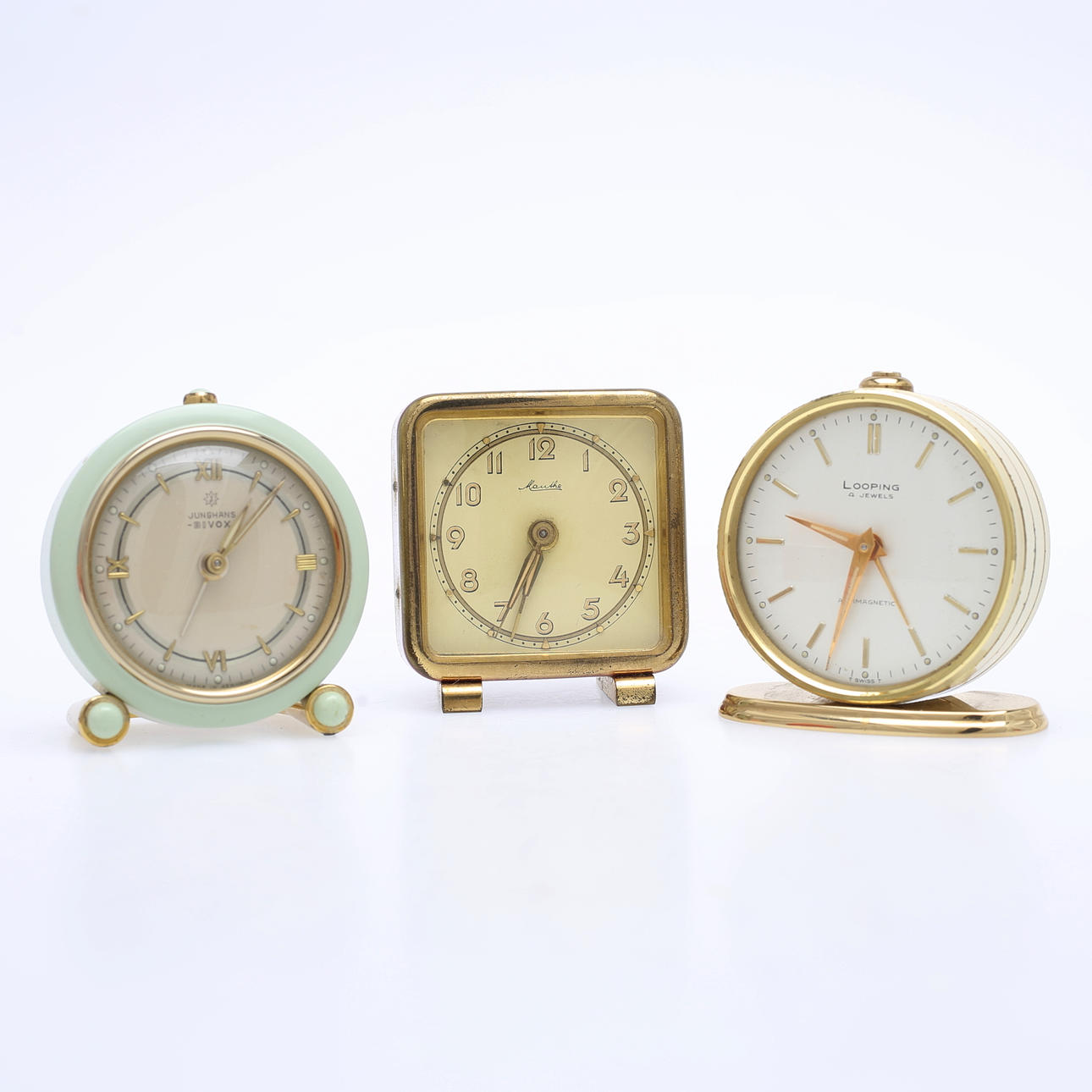 TABLE CLOCK, 3 pcs, Junghans, Mauthe, Looping, mid-20th century.