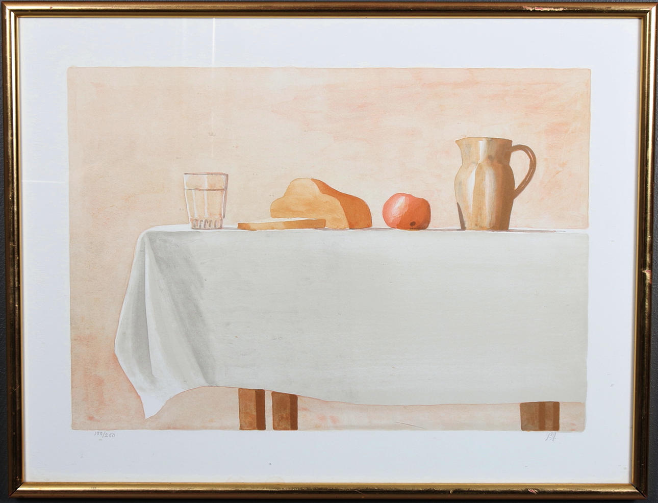 PER ANDERSSON. "Äpple, bröd och vatten", färglitografi, signerad P.A., 100/200.