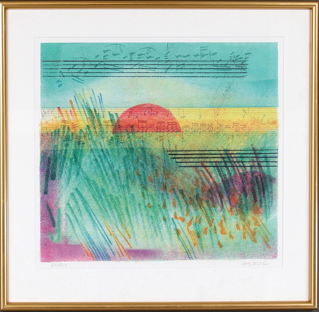 KJELL LÖNNÅ. "Solsång", färglitografi, signerad.