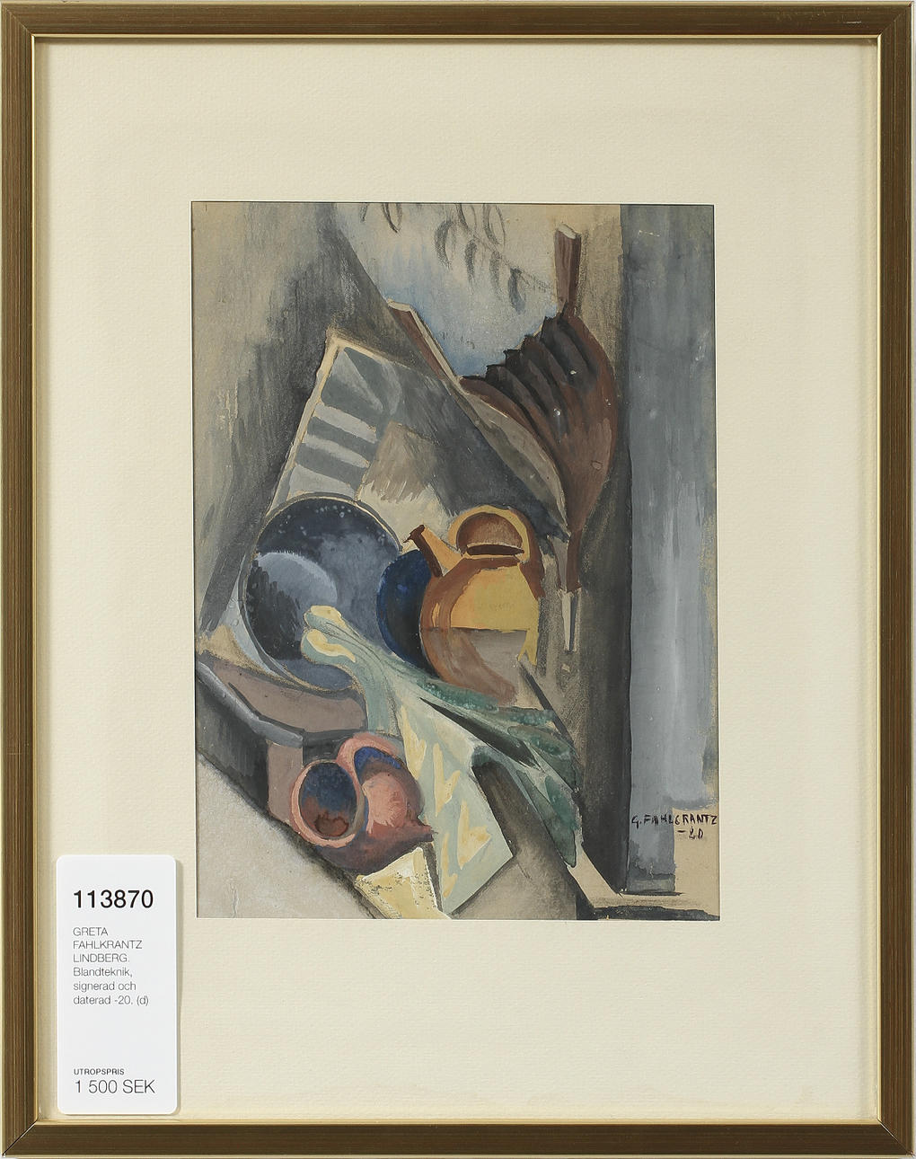 GRETA FAHLKRANTZ LINDBERG. Blandteknik, signerad och daterad -20.