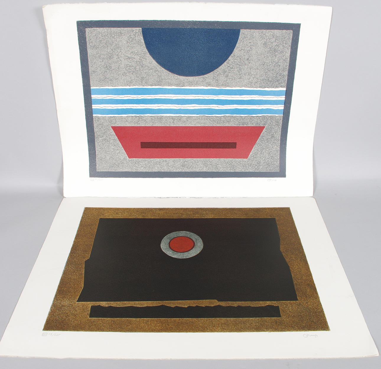 BENGT ORUP. Kompositioner, 2 stycken, färglitografier.