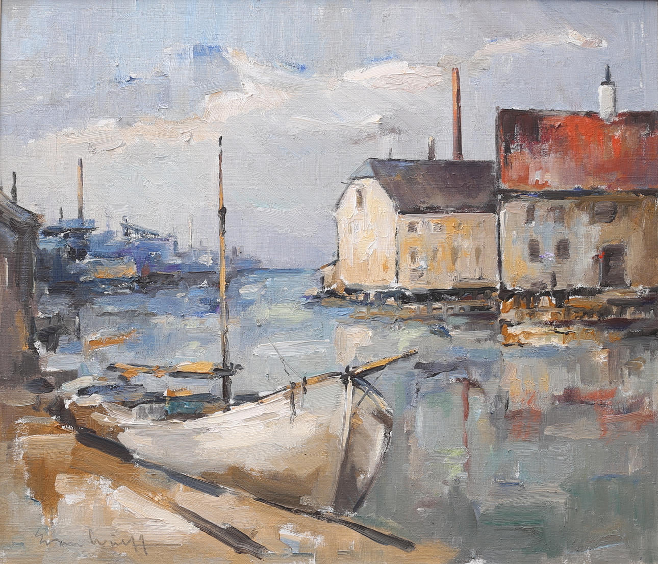 BERT WASS. Harbour, oil on canvas, signed.