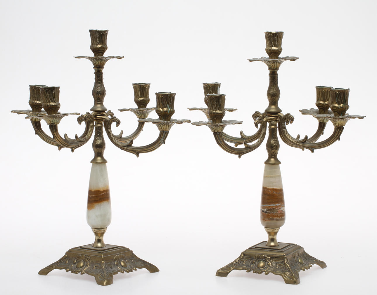 KADELABRAR, 1 par, för 5 ljus vardera, 1900-tal.