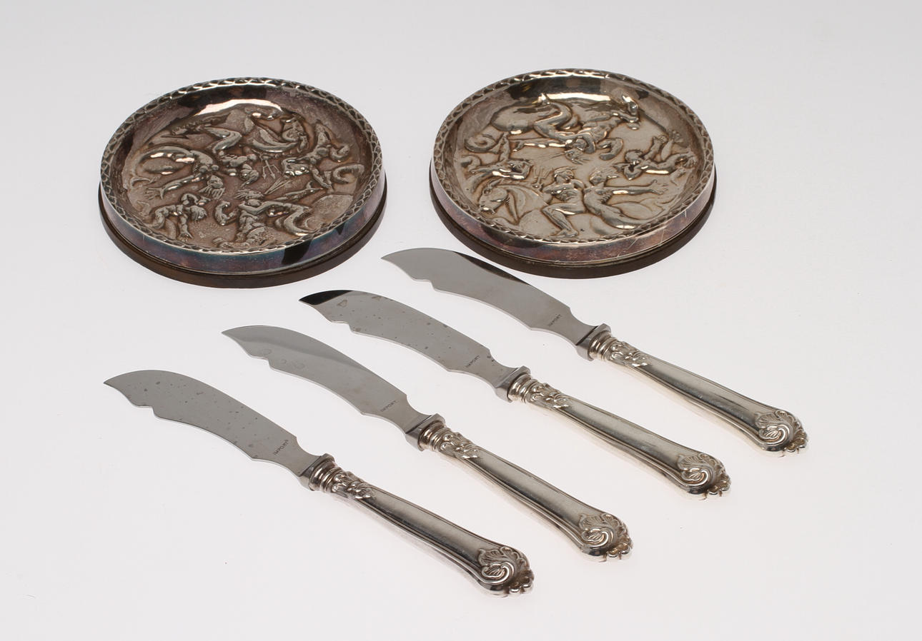 ASKFAT, 2 st, GAB, KNIVAR, 4 st, silver.