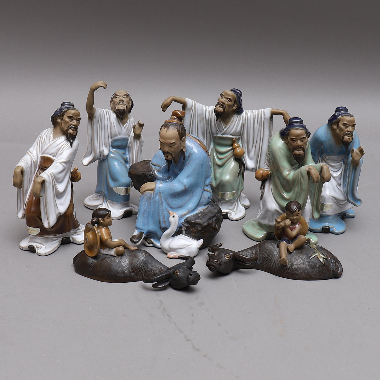 FIGURES, 8 pcs, Shiwan ceramics, China.