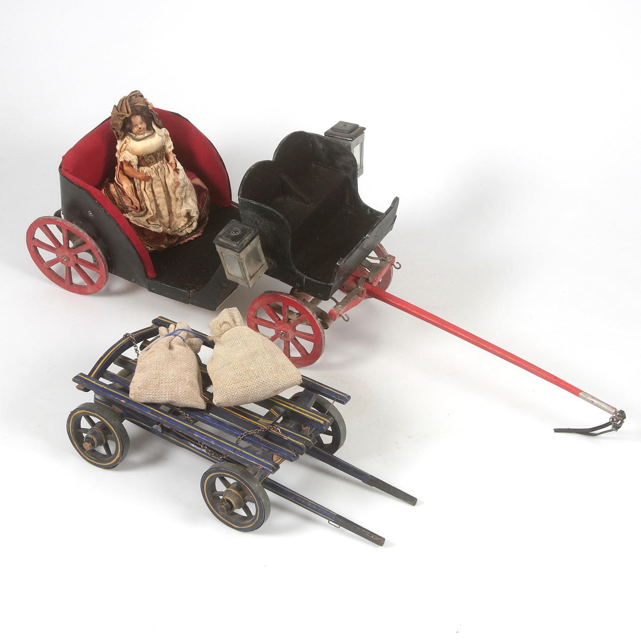 PFERDEWAGEN, 2-tlg. Holz, u.a. Gemla. 18 / 1900.