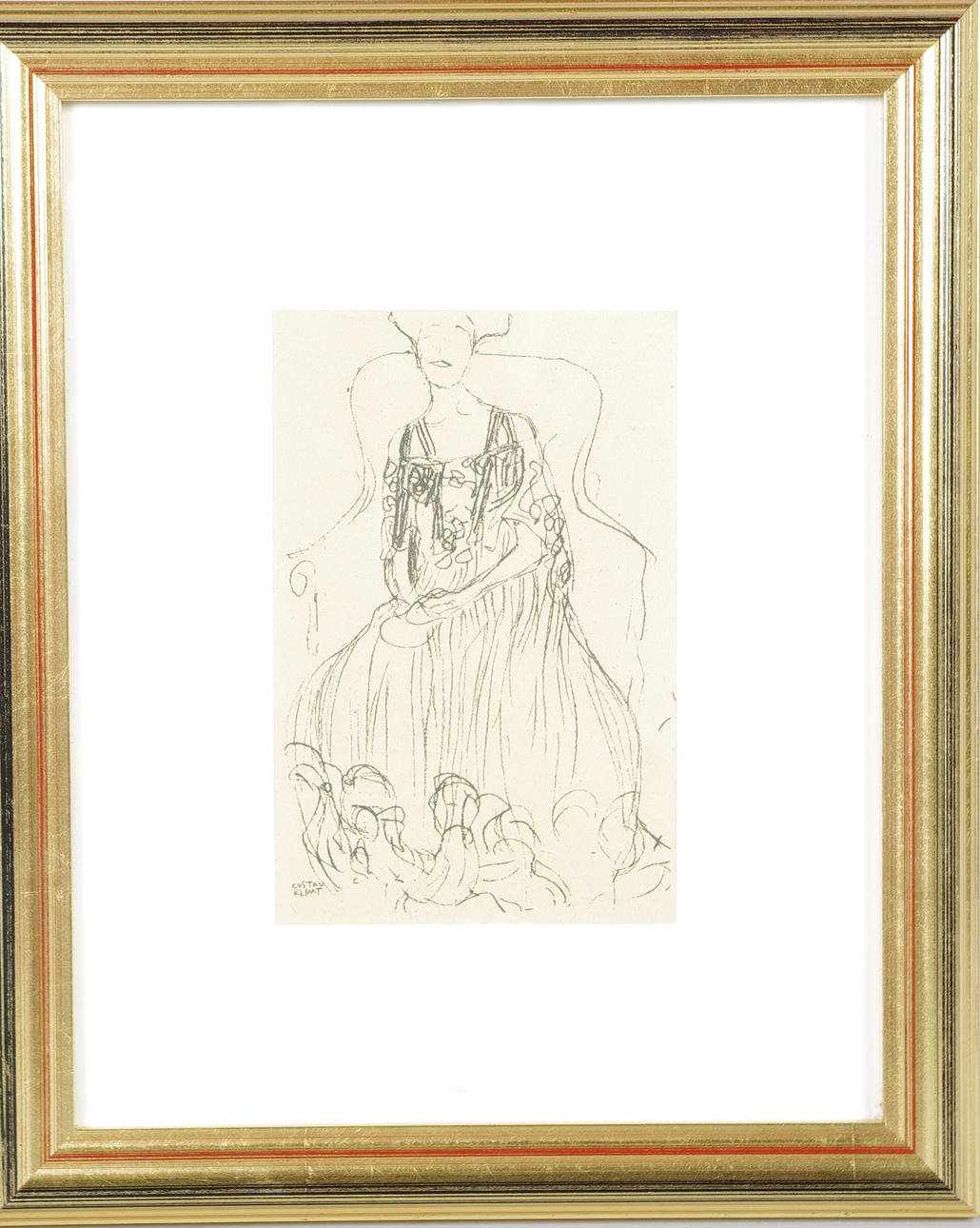 GUSTAV KLIMT. kvinna, antikvariskt litografi efter handteckning.
