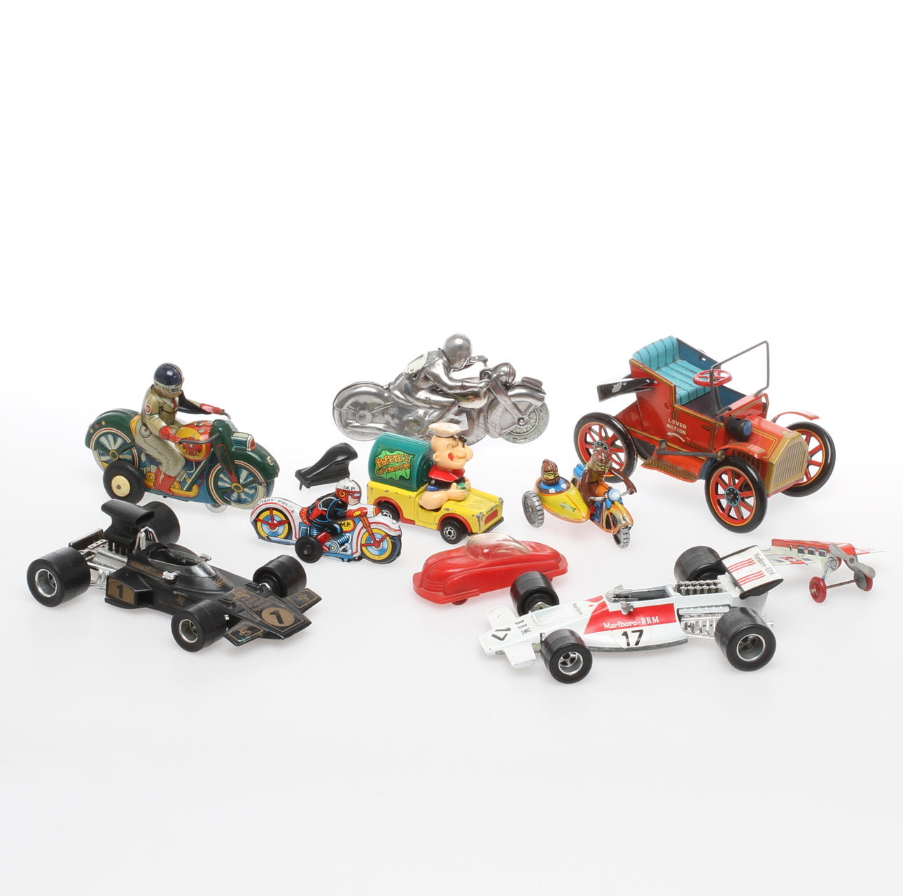 PARTI BILAR och MOTORCYKLAR, bland andra MODERN TOYS, SCHUCO.