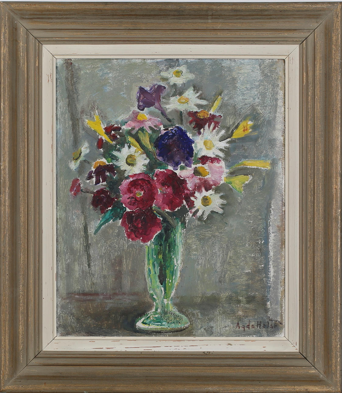 AGDA HOLST. Stilleben. Olja på pannå. Signerad.