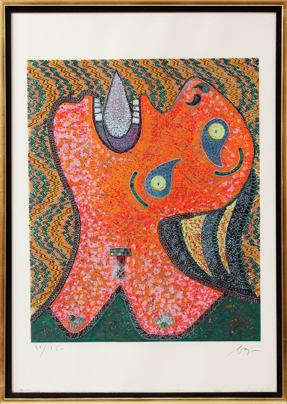 ENRICO BAJ. Color lithograph, signed and numbered 32/250.