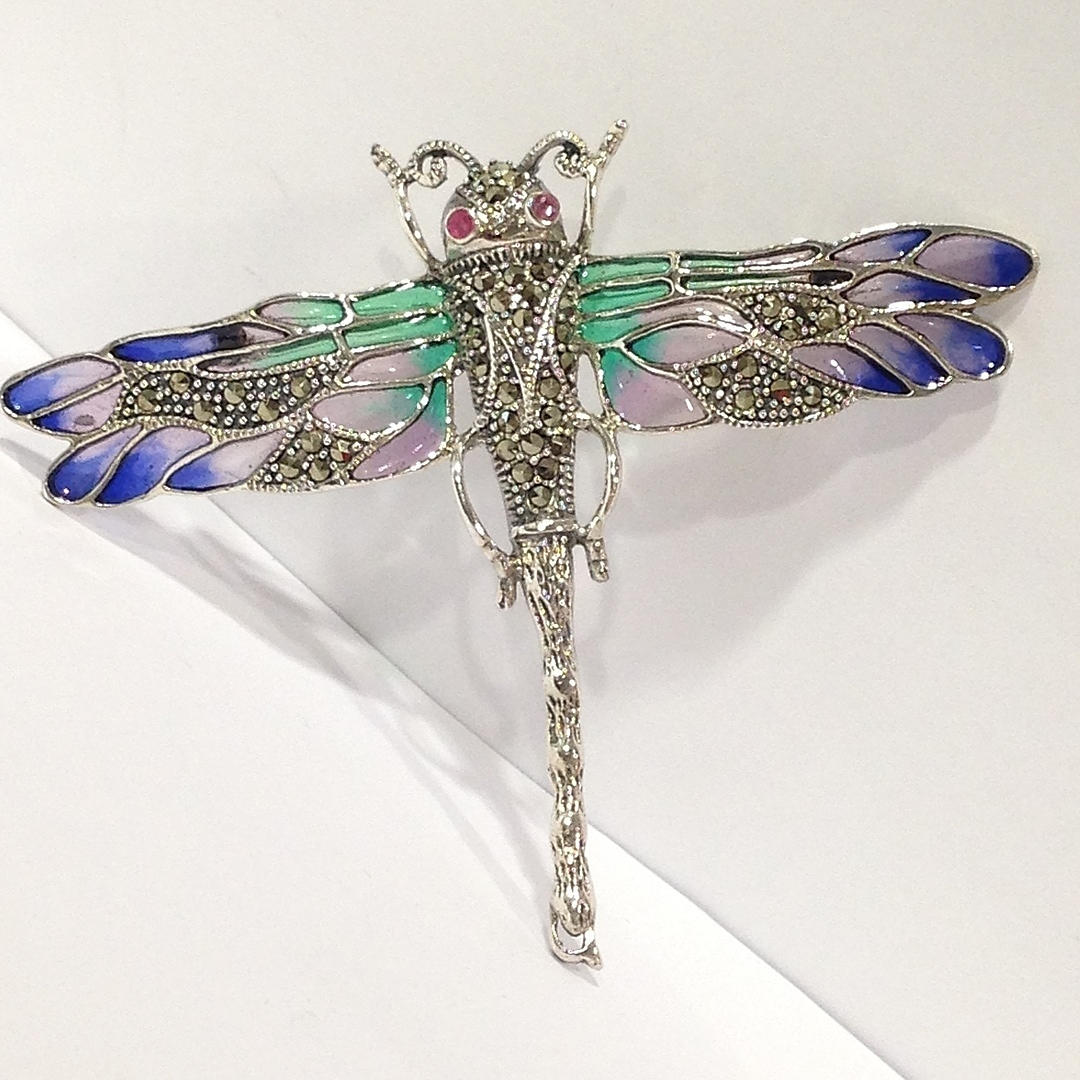 RUBY & MARCASITE DRAGONFLY BROOCH.