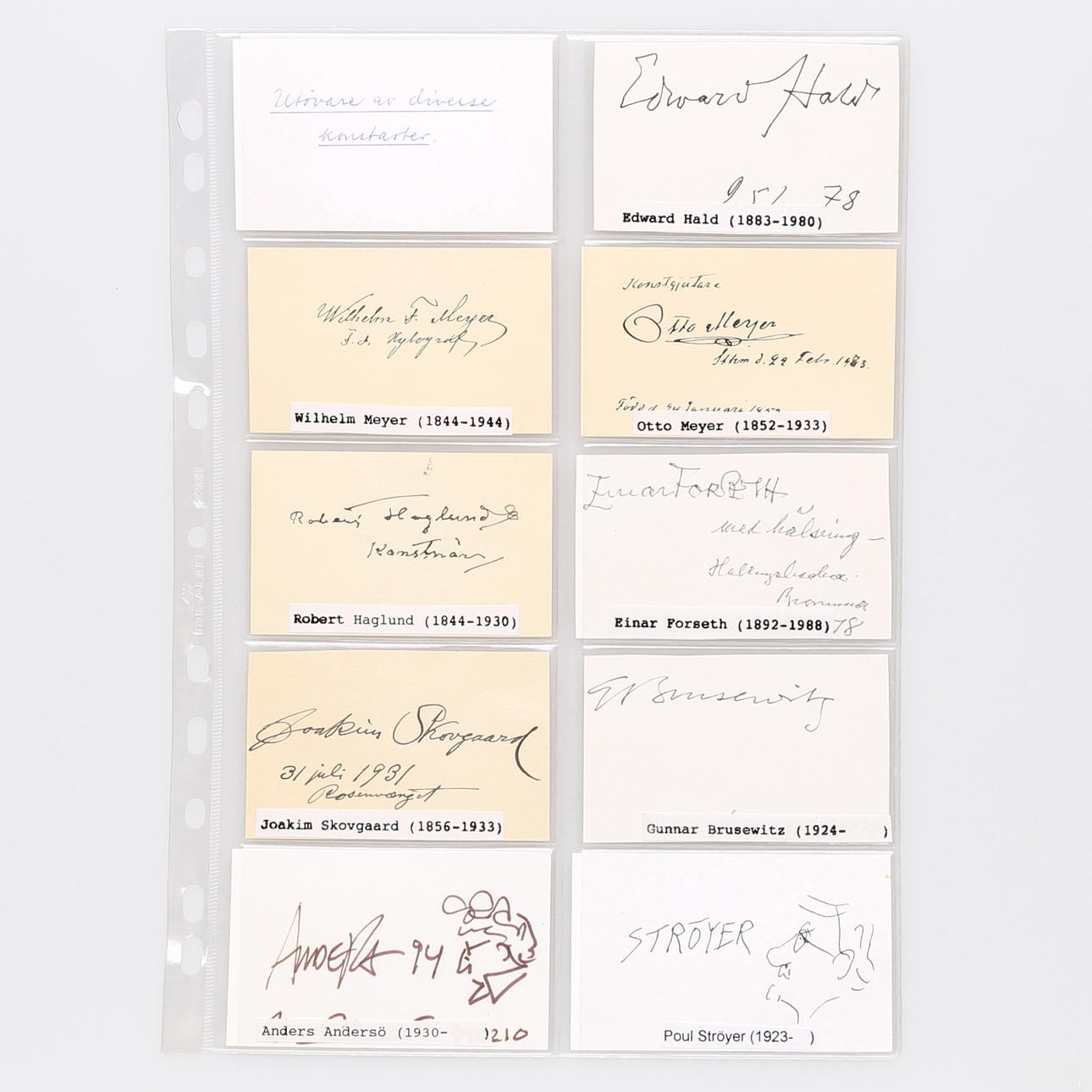 AUTOGRAPH. 9 practitioners of various arts.