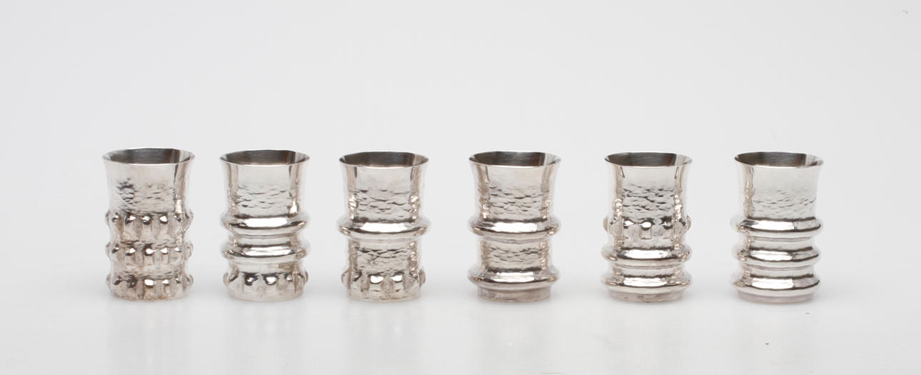 BÄGARE, 6 st, silver, Lars Arby. Göteborg, 1968, vikt ca 318 gram.