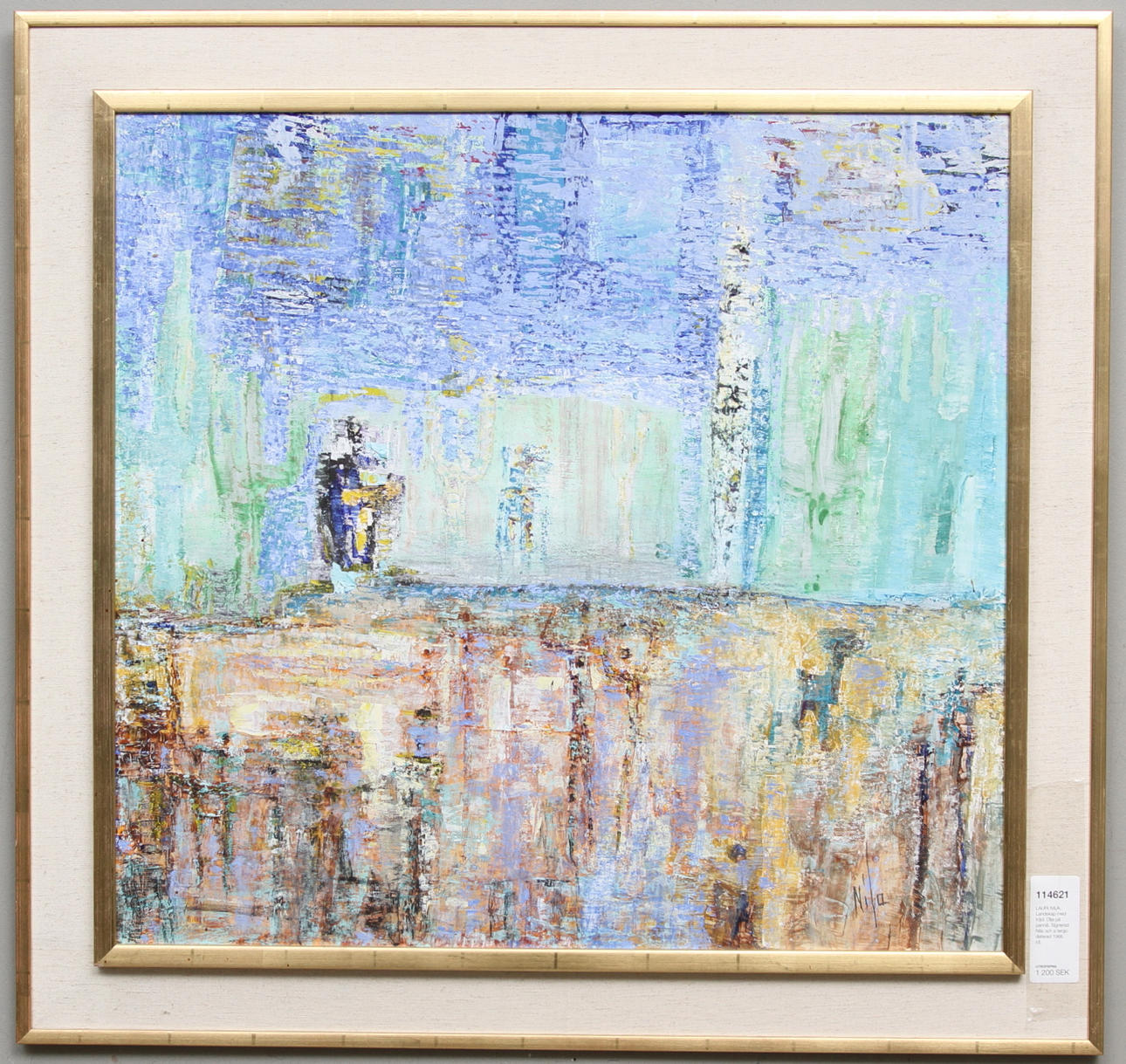 LAURI NILA. Landskap med träd. Olja på pannå. Signerad Nila och a tergo daterad 1966.