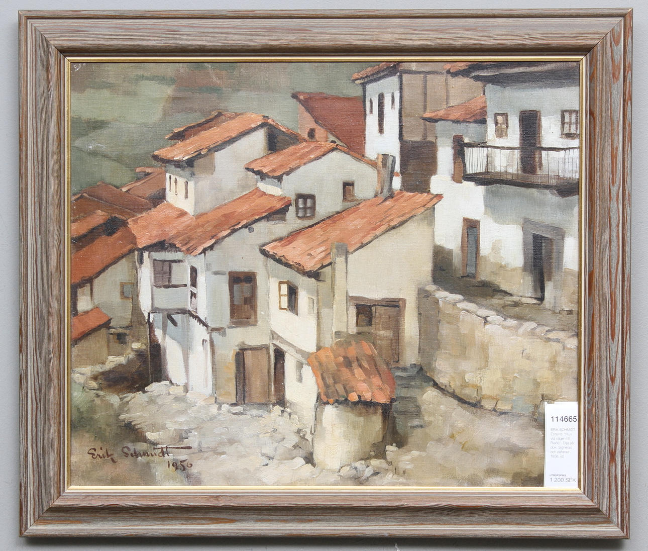 ERIK SCHMIDT. Estland. "Hus vid vägen till Riaño". Olja på duk. Signerad och daterad 1956.