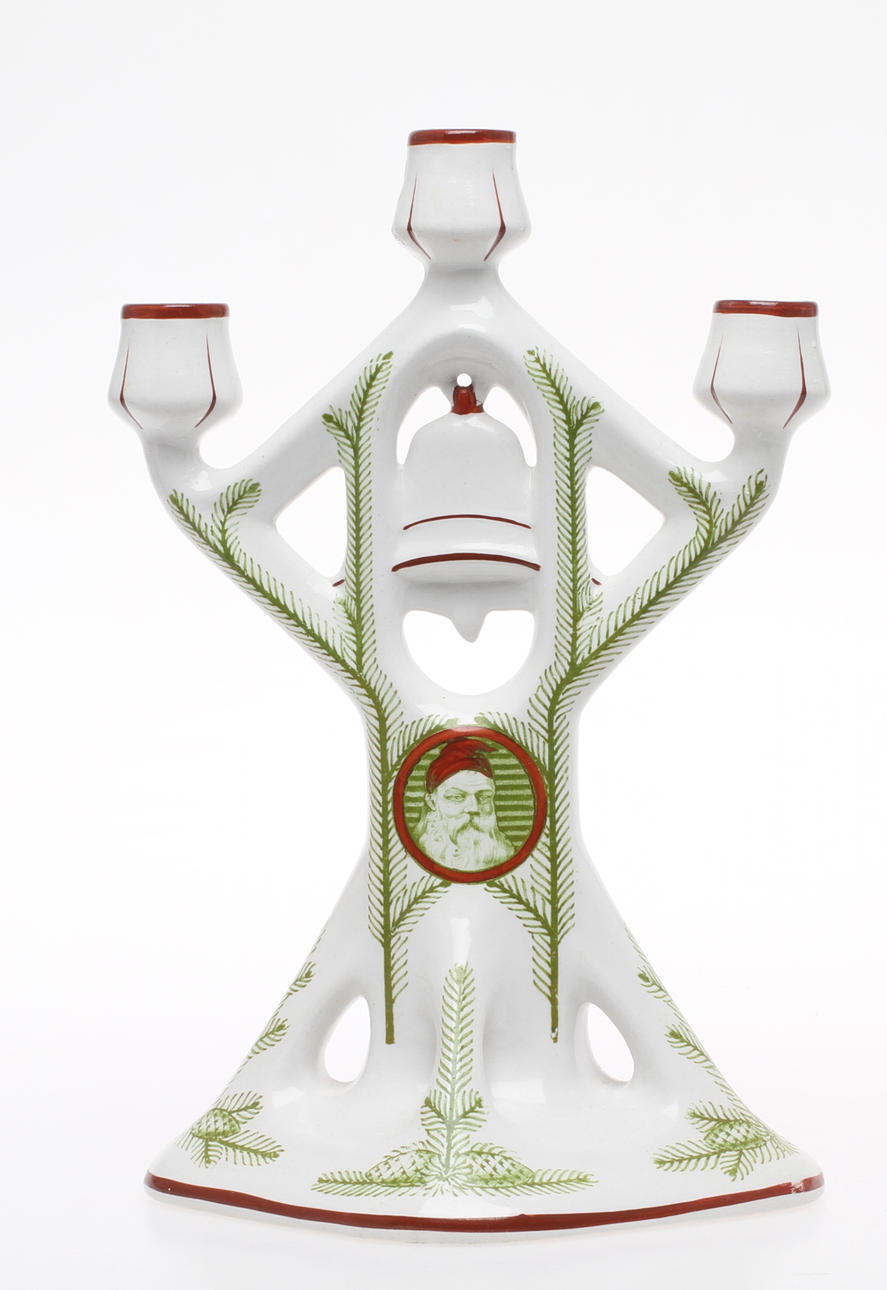 KANDELABER, porslin, dekor Gran, Gefle Porslinsfabrik, 1900-talets första del.