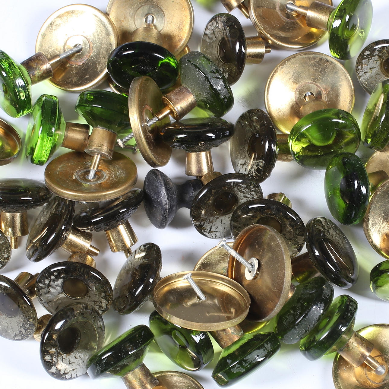 DOOR KNOBS, glass/brass, 1900s.