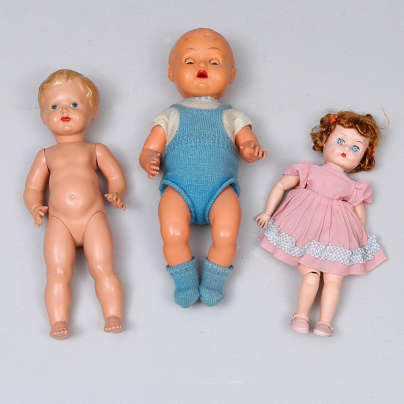 DOLLS 3 pcs, celluloid/plastic including Roddy and Kader.
