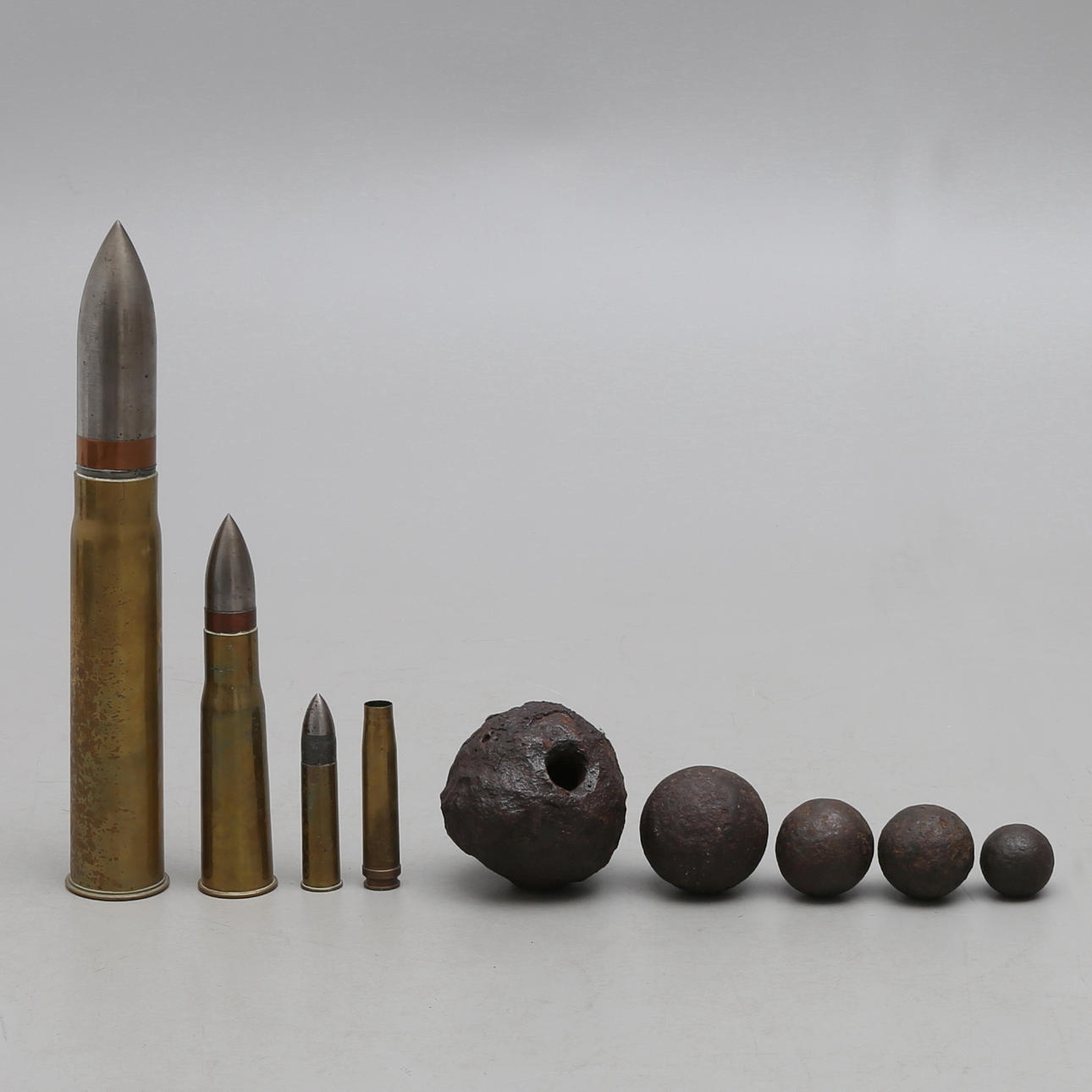 OLD GRENADES, CANNON BALLS AND PROJECTILE, 9 pcs.