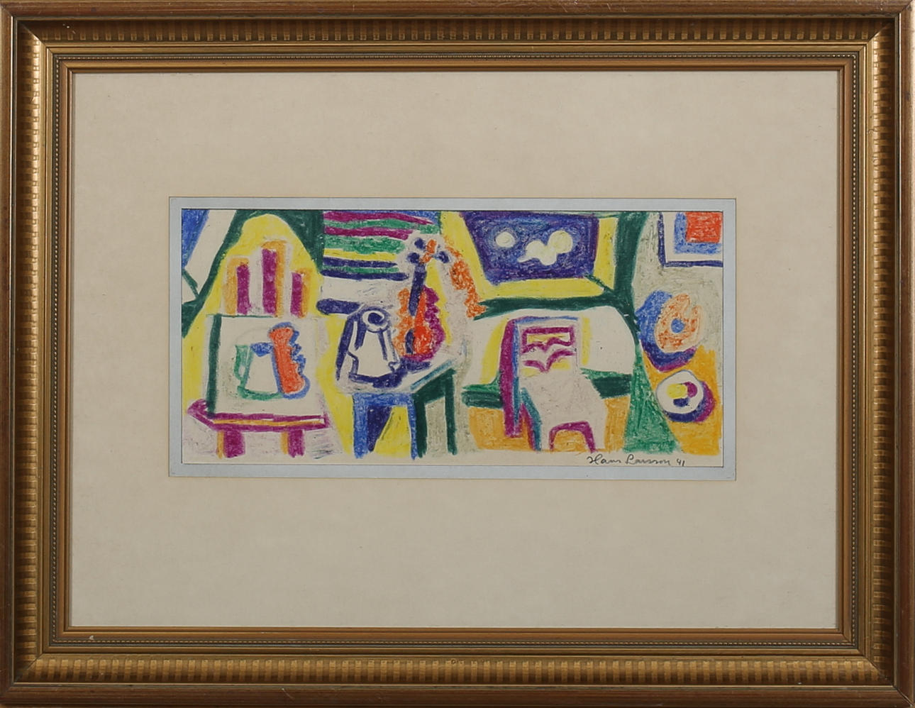 HANS LARSSON. Interiör. Krita. Signerad och daterad -41.