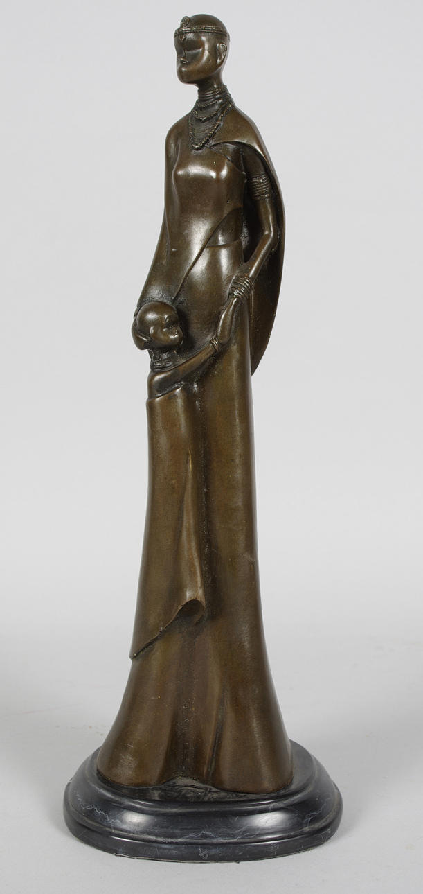 OKÄND KONSTNÄR. Bronsskulptur på marmorsockel, kvinna med barn.