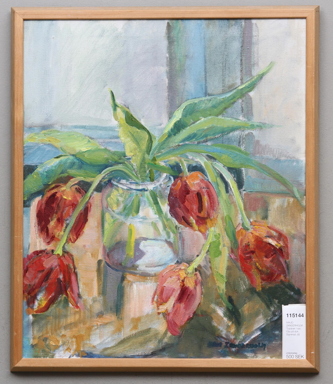 MAUD ZANDERHOLM. Tulpaner i vas. Olja på duk. Signerad.