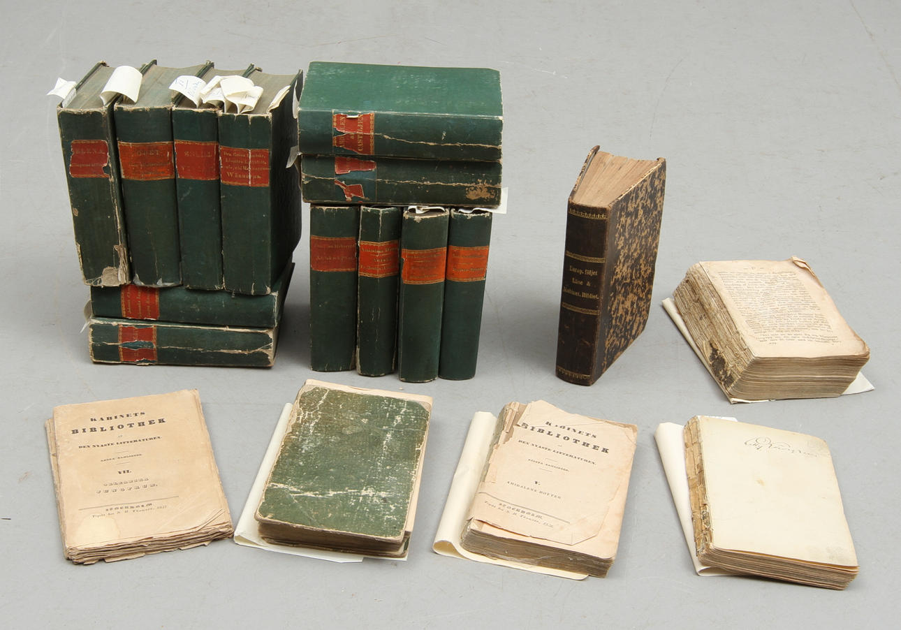 BERÄTTELSER, NOVELLER OCH DRAMER, ca 30 st, ur serien Kabinets Bibliothek af den nyaste litteraturen, 1800-tal.