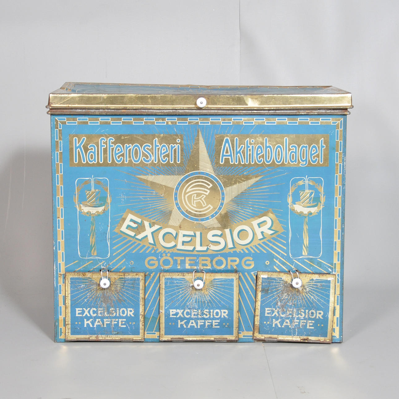 KAFFEBEHÅLLARE, lanthandel, plåt, Excelsior Göteborg, 1900-talets mitt.