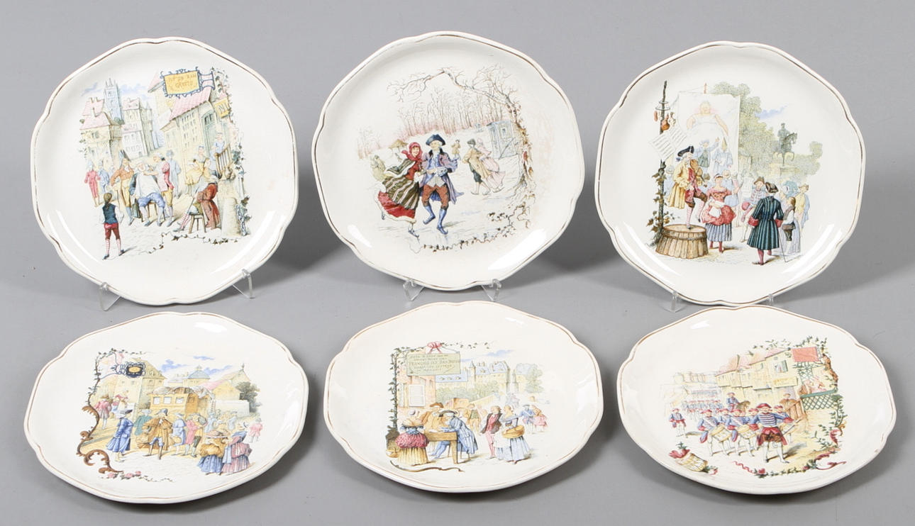 TALLRIKAR, 6 st, porslin, Hautin & Boulenger & co, Choisy le roi, 1800/1900-tal.