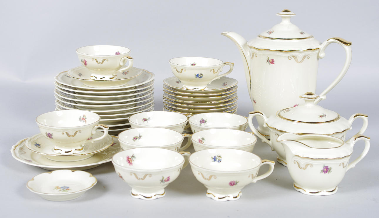 KAFFESERVIS med blomdekor, Hackefors.