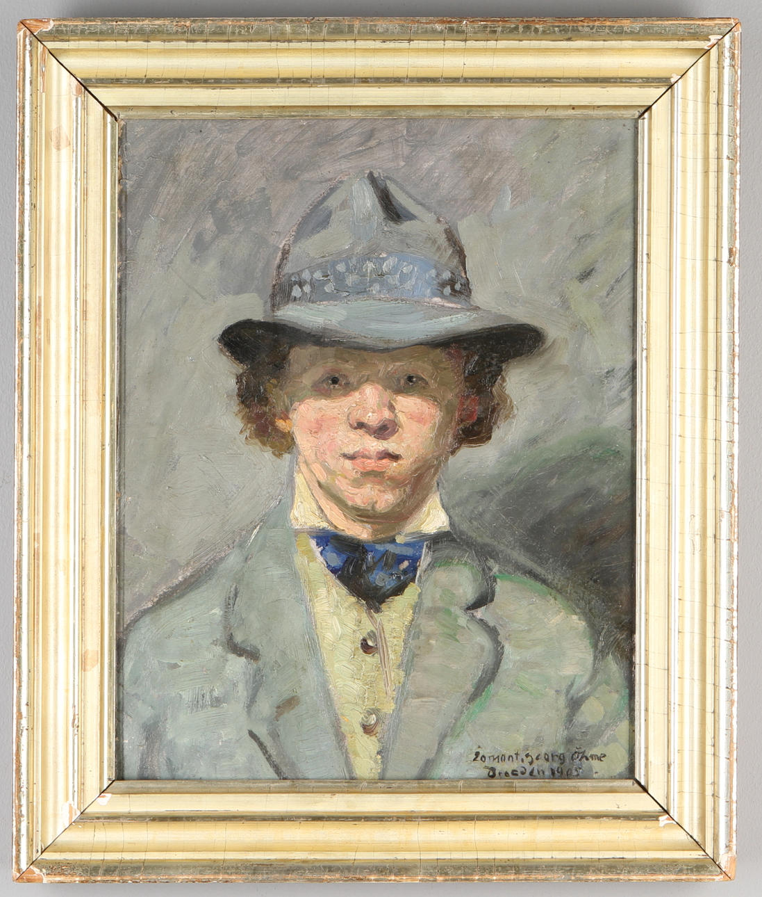 GEORG EGMONT ÖHME. Mansporträtt, olja på pannå, signerad och daterad Dresden 1925.