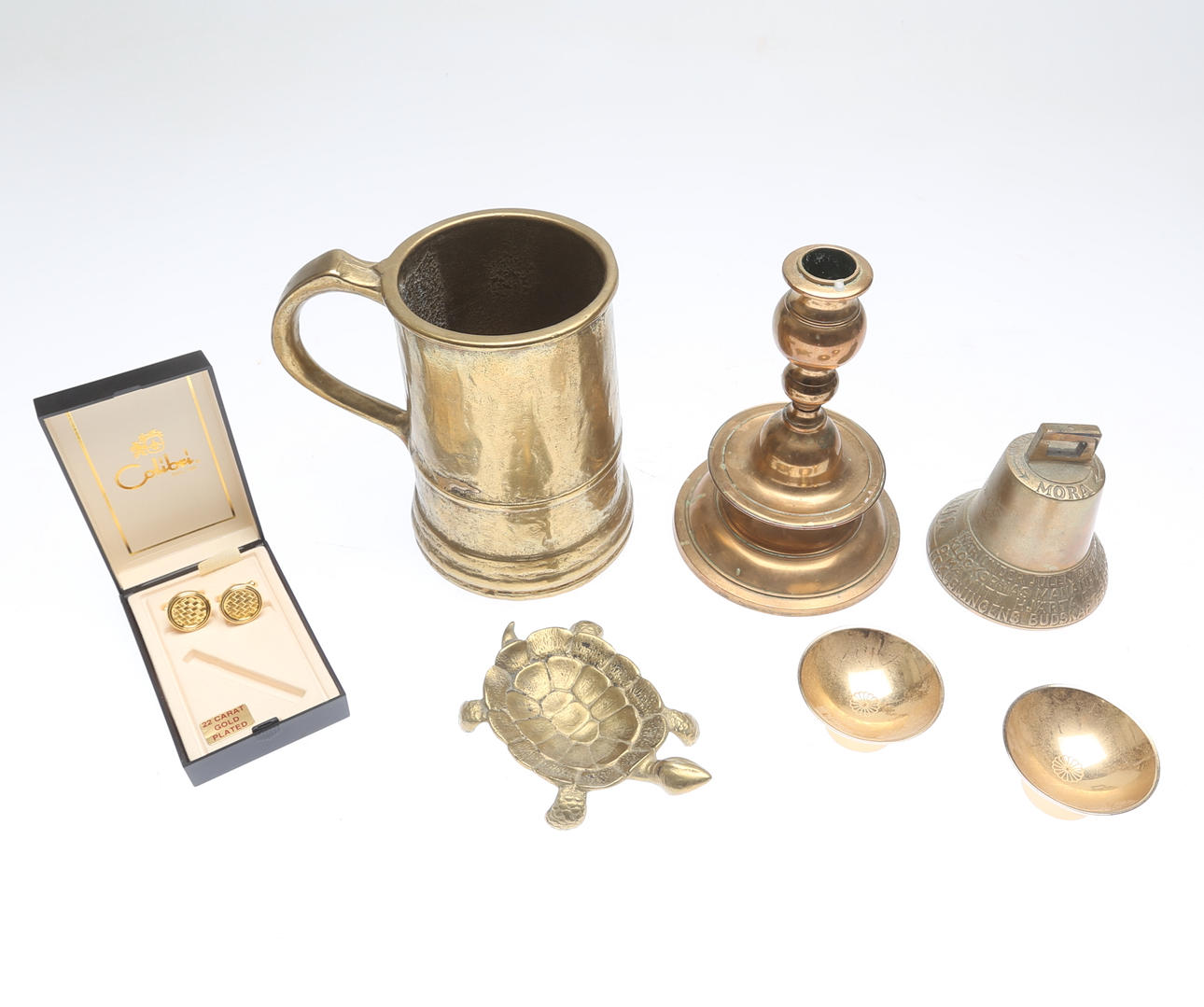 METAL OBJECTS 7 pcs, brass and gold-plated objects, 1900s.