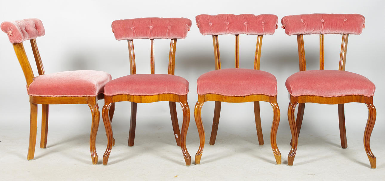 TAPETSERARSTOLAR, 4 stycken, mahogny/röd plysch.