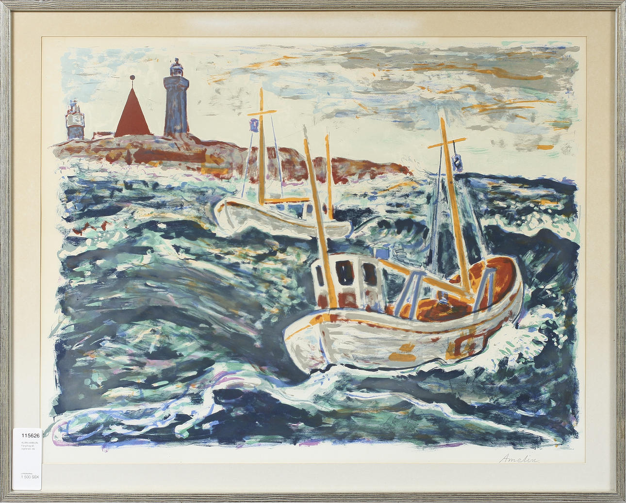 ALBIN AMELIN. Färglitografi, signerad.