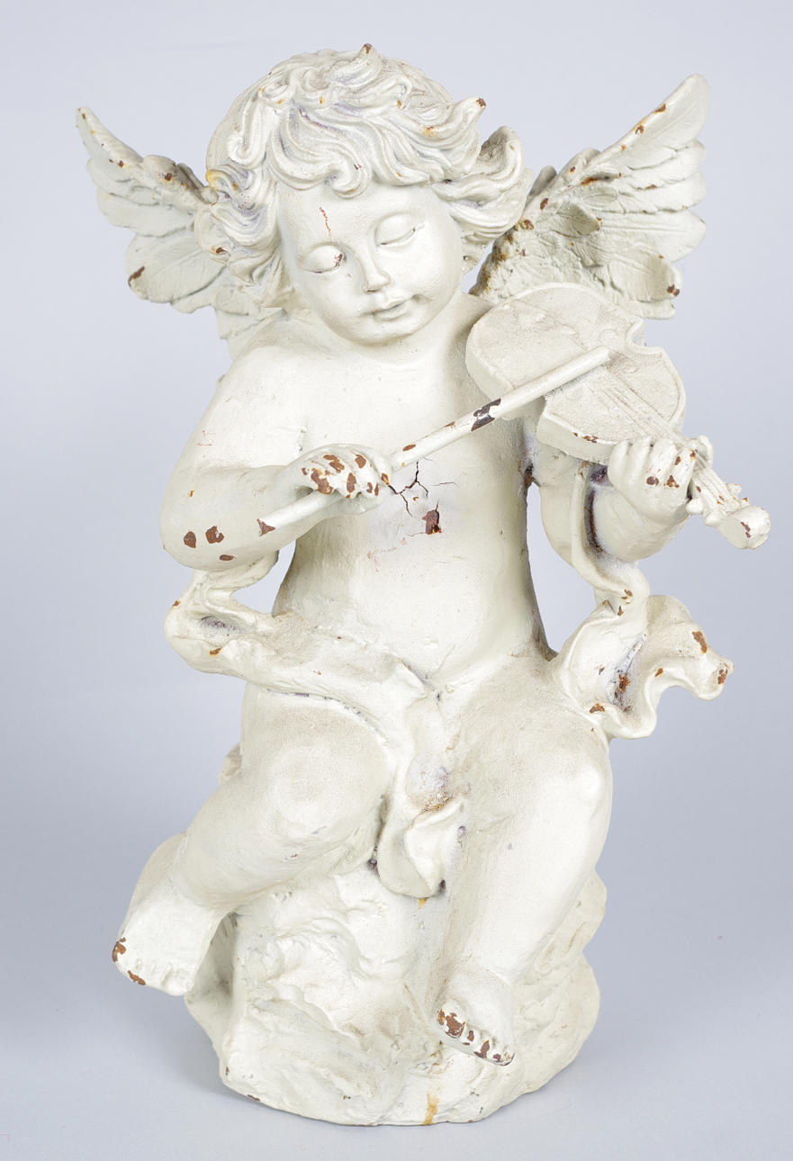 SKULPTUR I FORM AV ÄNGEL, vitmålad gjutjärn, samtida.