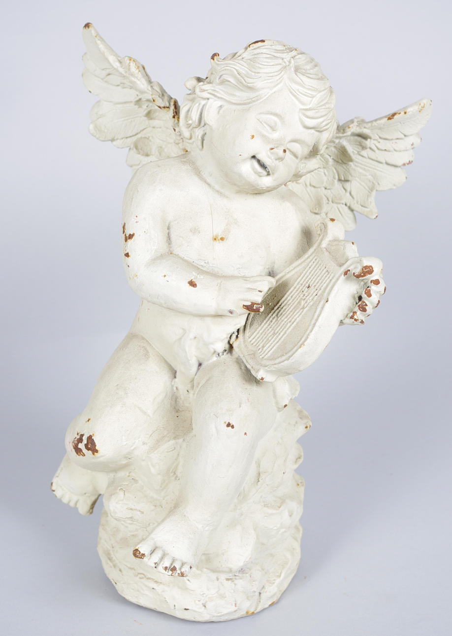 SKULPTUR I FORM AV ÄNGEL, vitmålad gjutjärn, samtida.